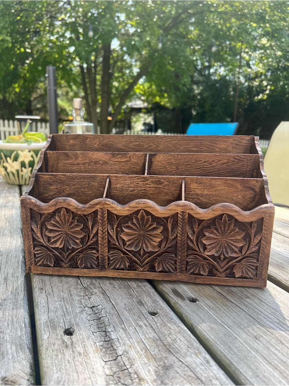 Vintage Lerner Plastic Faux Carved Wood Desk Organizer
